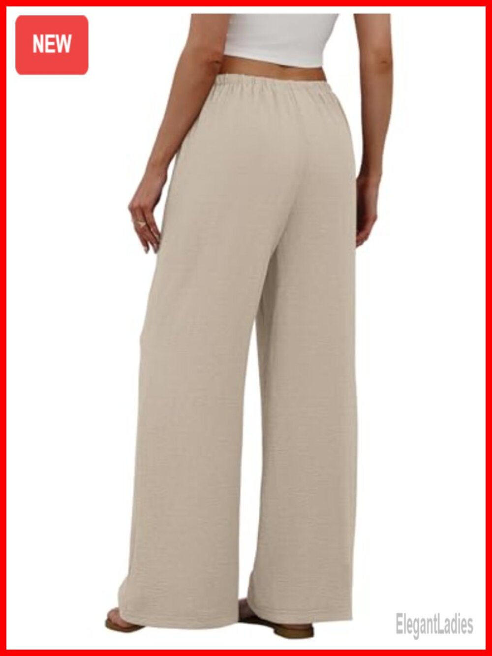 Wide Leg Palazzo Pants with Pockets Drawstring Elastic Waist Flowy Summer - Picture 4 of 6